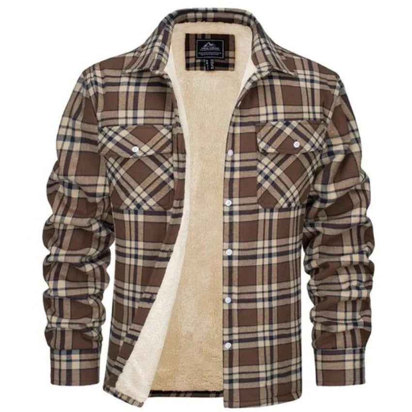Street-Wave Men's Black and White Plaid Flannel Shirt with Fleece Lining Long Sleeve Button Front