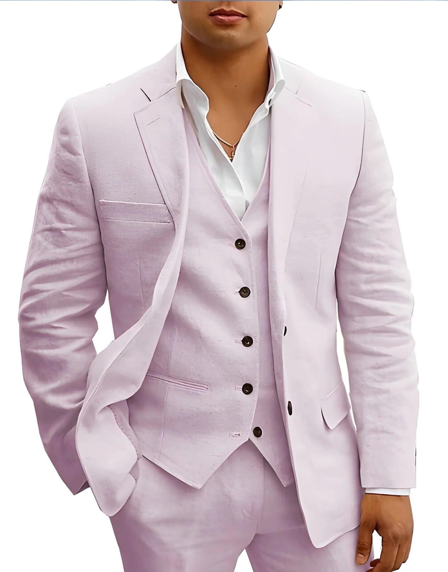 Men's Lightweight Three Piece Summer Suit Set Jacket Waistcoat And Trousers For Weddings Beach Parties
