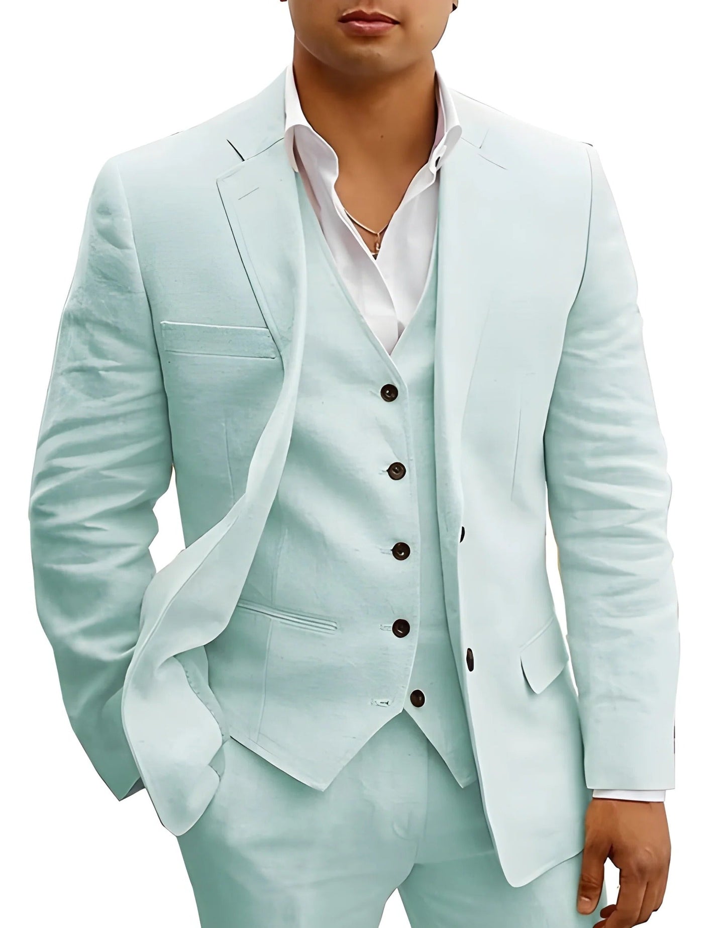 Men's Lightweight Three Piece Summer Suit Set Jacket Waistcoat And Trousers For Weddings Beach Parties