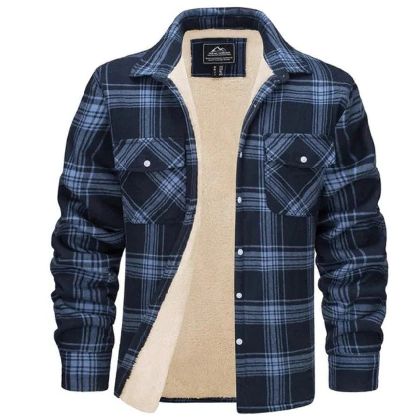 Street-Wave Men's Black and White Plaid Flannel Shirt with Fleece Lining Long Sleeve Button Front