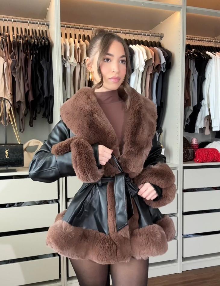 Street-Wave Luxe Faux Fur Winter Coat For Women With Belt And Glam Fur Trim Luxurious Warmth