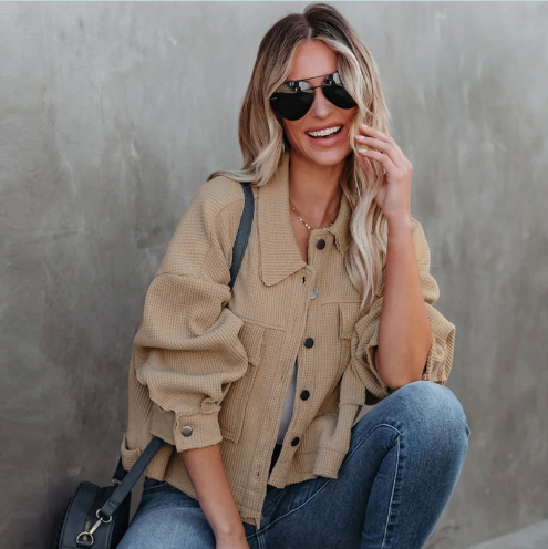 Street-Wave Women Casual Cotton Short Jacket Lightweight Versatile Everyday Style