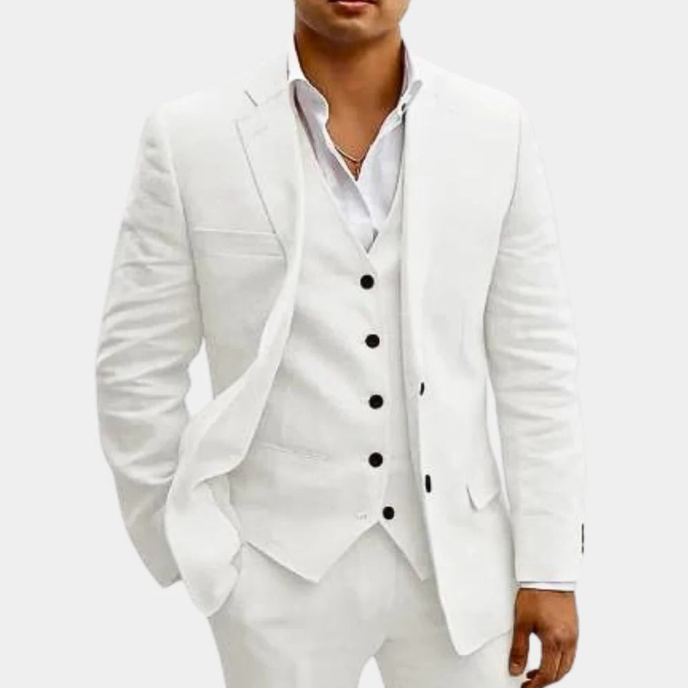 Men's Lightweight Three Piece Summer Suit Set Jacket Waistcoat And Trousers For Weddings Beach Parties