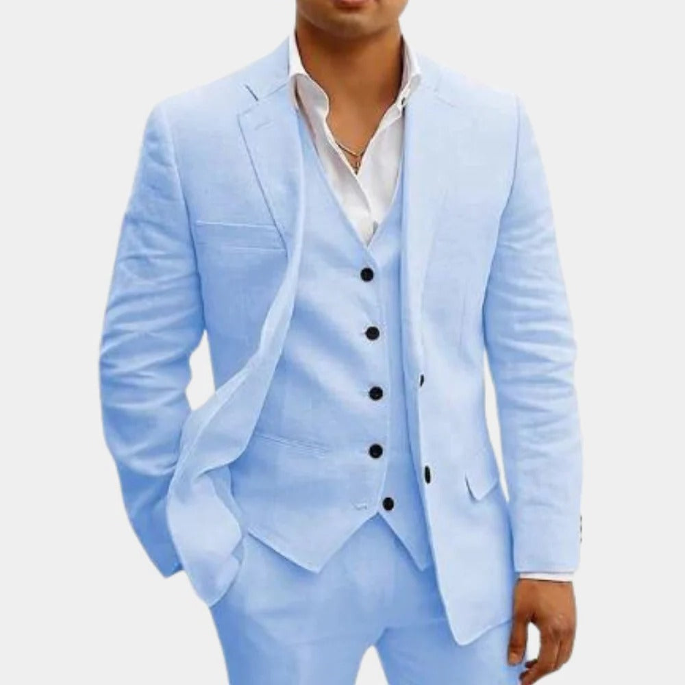 Men's Lightweight Three Piece Summer Suit Set Jacket Waistcoat And Trousers For Weddings Beach Parties