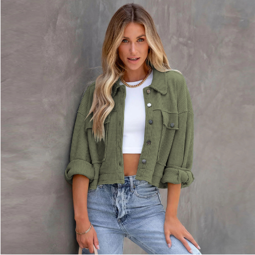 Street-Wave Women Casual Cotton Short Jacket Lightweight Versatile Everyday Style