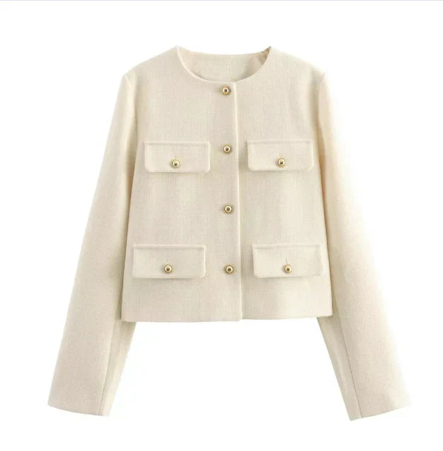 Street Wave Vintage Blazer For Women With Long Sleeves And Gold Button Pockets Chic