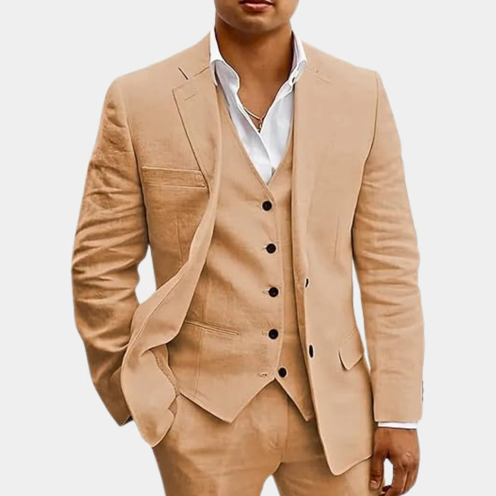 Men's Lightweight Three Piece Summer Suit Set Jacket Waistcoat And Trousers For Weddings Beach Parties