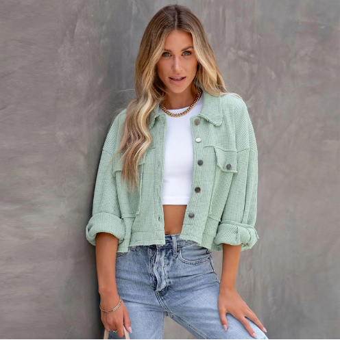 Street-Wave Women Casual Cotton Short Jacket Lightweight Versatile Everyday Style
