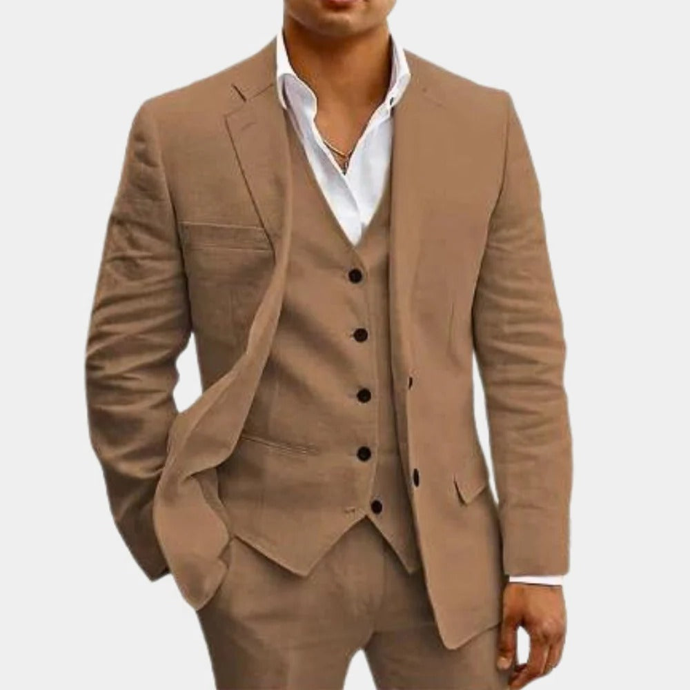 Men's Lightweight Three Piece Summer Suit Set Jacket Waistcoat And Trousers For Weddings Beach Parties