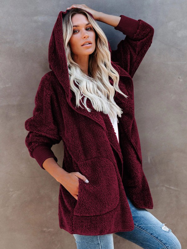 Street-Wave Cozy Olive Green Fleece Jacket For Women With Hooded Relaxed Fit And Plush Warmth