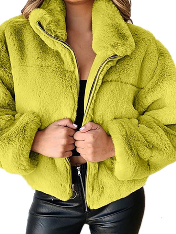 Street Wave Womens Plush Faux Fur Jacket Cozy Chic Outerwear For Elegant Casual Wear