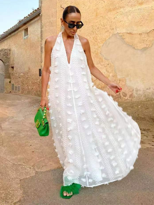 StreetWave Halterneck Maxi Dress 3D Floral Applique Women