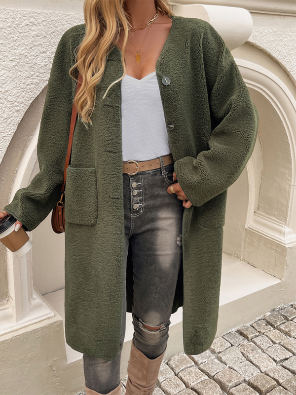 Street Wave Fleece Coat For Women Cozy Longline With Button Closure Elara Warmth And Soft Comfort