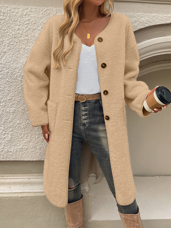Street Wave Fleece Coat For Women Cozy Longline With Button Closure Elara Warmth And Soft Comfort