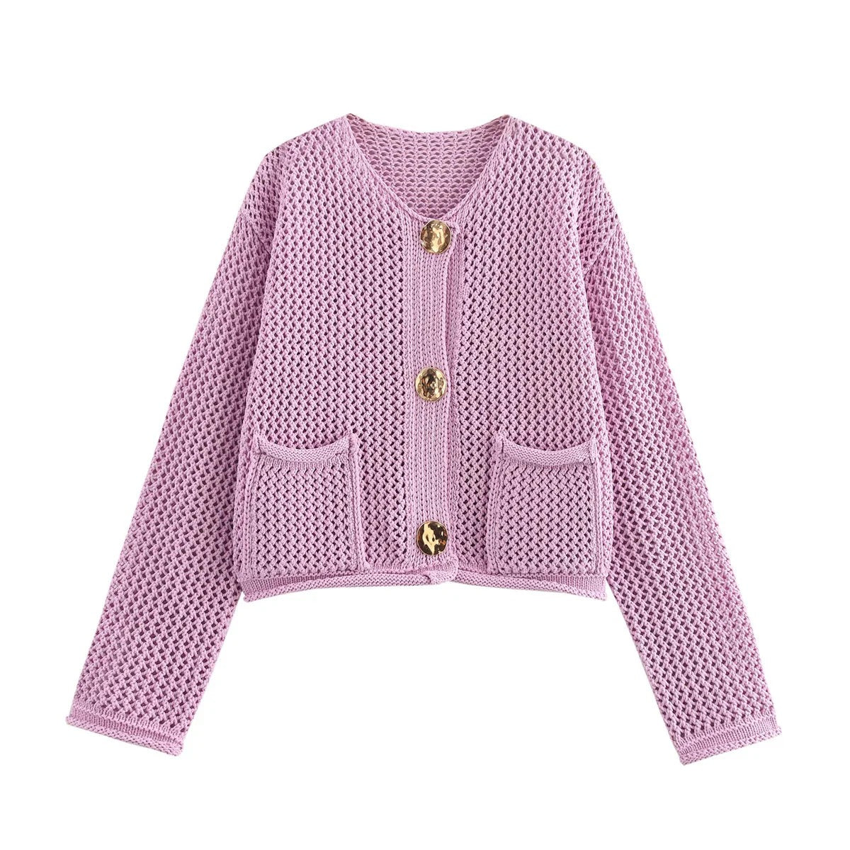 Street-Wave Knit Cardigan With Gold Buttons For Fall Cozy Layering Essential For Women