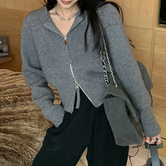 Street-Wave Cropped Cardigan For Women Unique Elegant Warm Knitwear With Durable Comfort