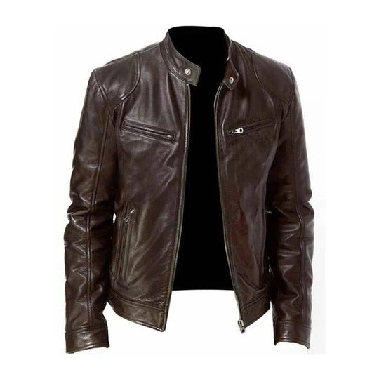 Street-Wave Mens Leather Jacket With Zip Front Structured Shell For Transitional All Seasons Wear