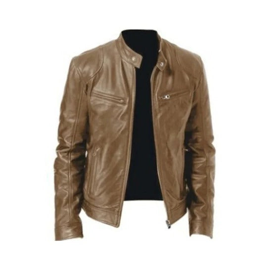 Street-Wave Mens Leather Jacket With Zip Front Structured Shell For Transitional All Seasons Wear