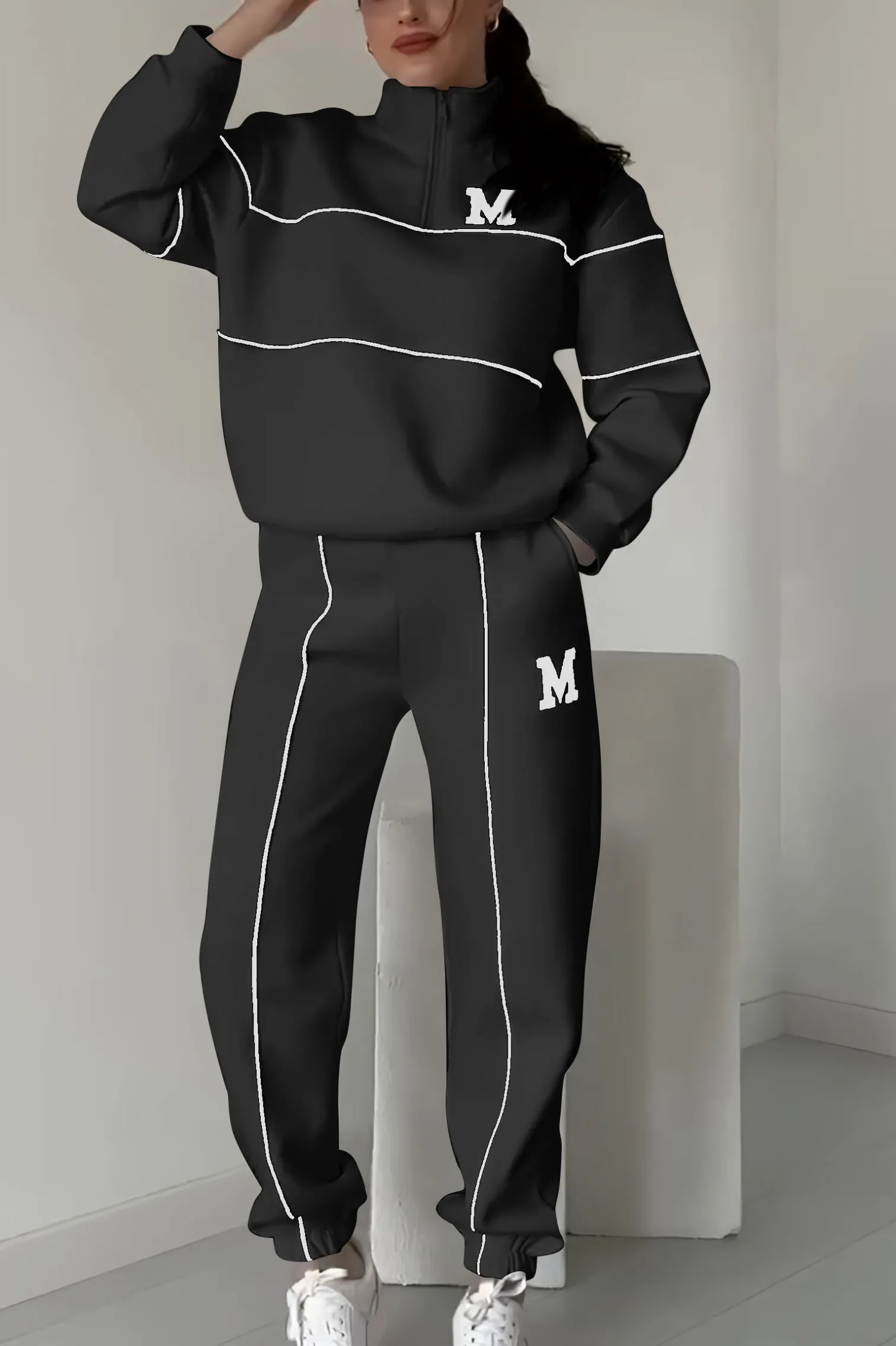 Street-wave White Tracksuit For Effortless Casual Comfort With Half Zip Sweatshirt Unisex Fashion