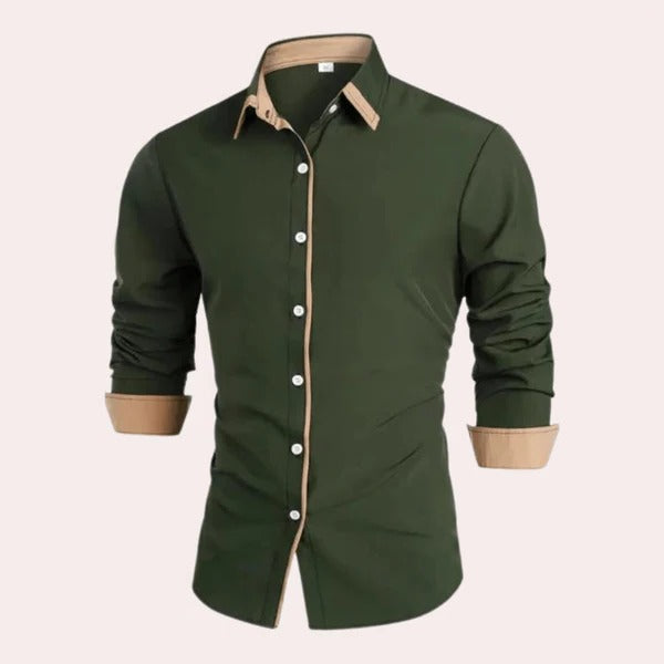Street-Wave Men's Classic Long Sleeve Shirt With Contrast Collar And Cuffs For Everyday And Formal Wear