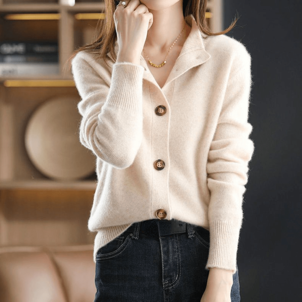 Street-Wave Cozy Knit Cardigan For Women With Button Front And Stand Collar For Everyday Comfort