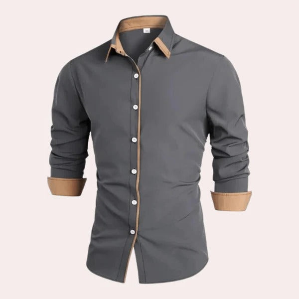 Street-Wave Men's Classic Long Sleeve Shirt With Contrast Collar And Cuffs For Everyday And Formal Wear