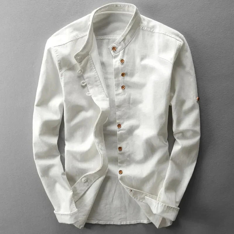 Street-Wave Japanese Style Collarless Shirt For Men Traditional Inspired Minimal Detailing With Structured Fit