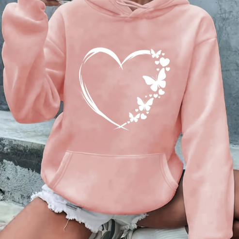 Street Wave Hoodie With Heart Print Cotton Comfort For Women Vibrant Everyday Wear