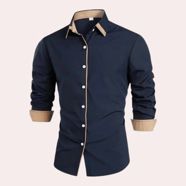 Street-Wave Men's Classic Long Sleeve Shirt With Contrast Collar And Cuffs For Everyday And Formal Wear