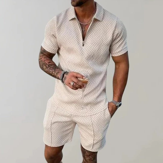 Street-Wave Mens Two Piece Summer Set Short Sleeve Shirt With Collar And Matching Shorts Regular Fit Casual Wear