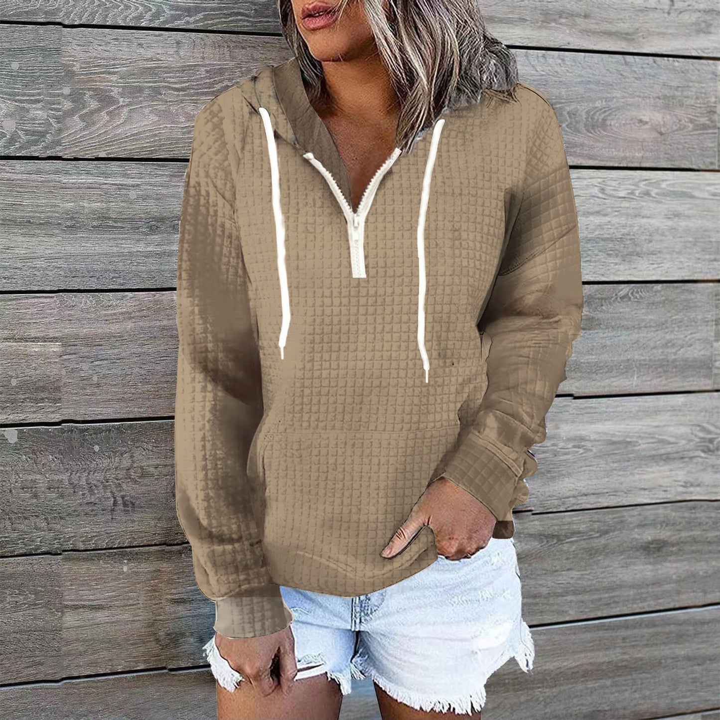 Street-Wave Women's Zip Hoodie Cozy Waffle Knit Casual Comfort And Effortless Style For Everyday Wear