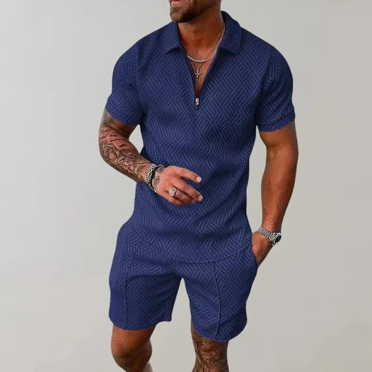Street-Wave Mens Two Piece Summer Set Short Sleeve Shirt With Collar And Matching Shorts Regular Fit Casual Wear