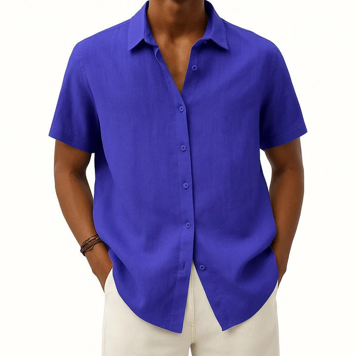 Street-Wave Mens Linen Casual Button Down Short Sleeve Shirt Relaxed Fit For Everyday Wear