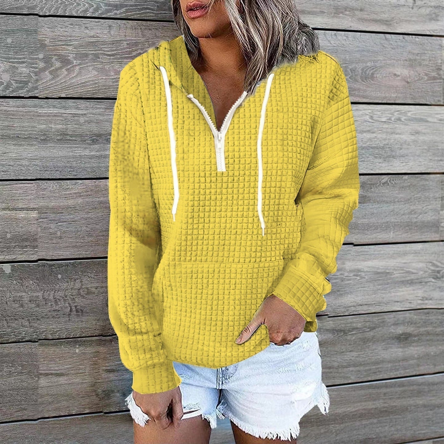 Street-Wave Women's Zip Hoodie Cozy Waffle Knit Casual Comfort And Effortless Style For Everyday Wear
