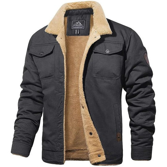 Men's Sherpa Lined Bomber Jacket with Vintage Style and Full Winter Insulation for Cold Weather Street-Wave