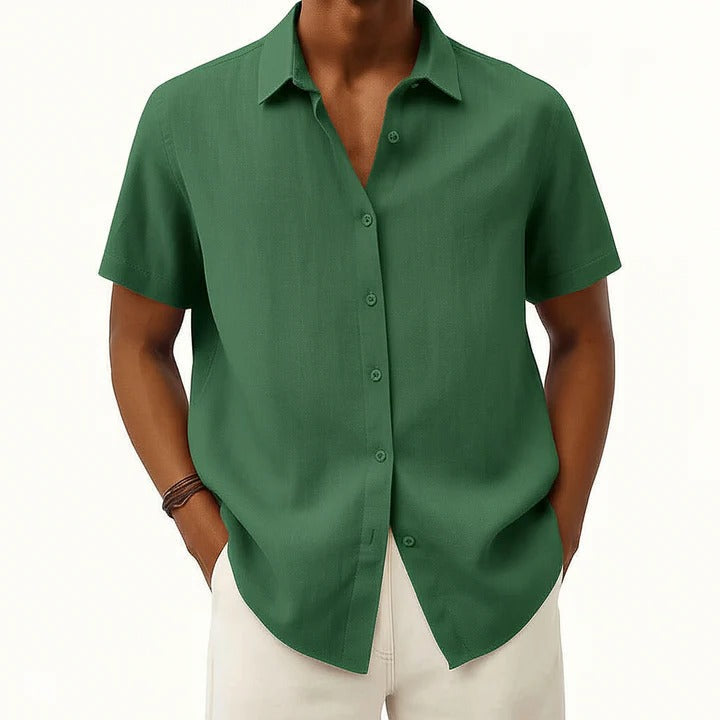 Street-Wave Mens Linen Casual Button Down Short Sleeve Shirt Relaxed Fit For Everyday Wear