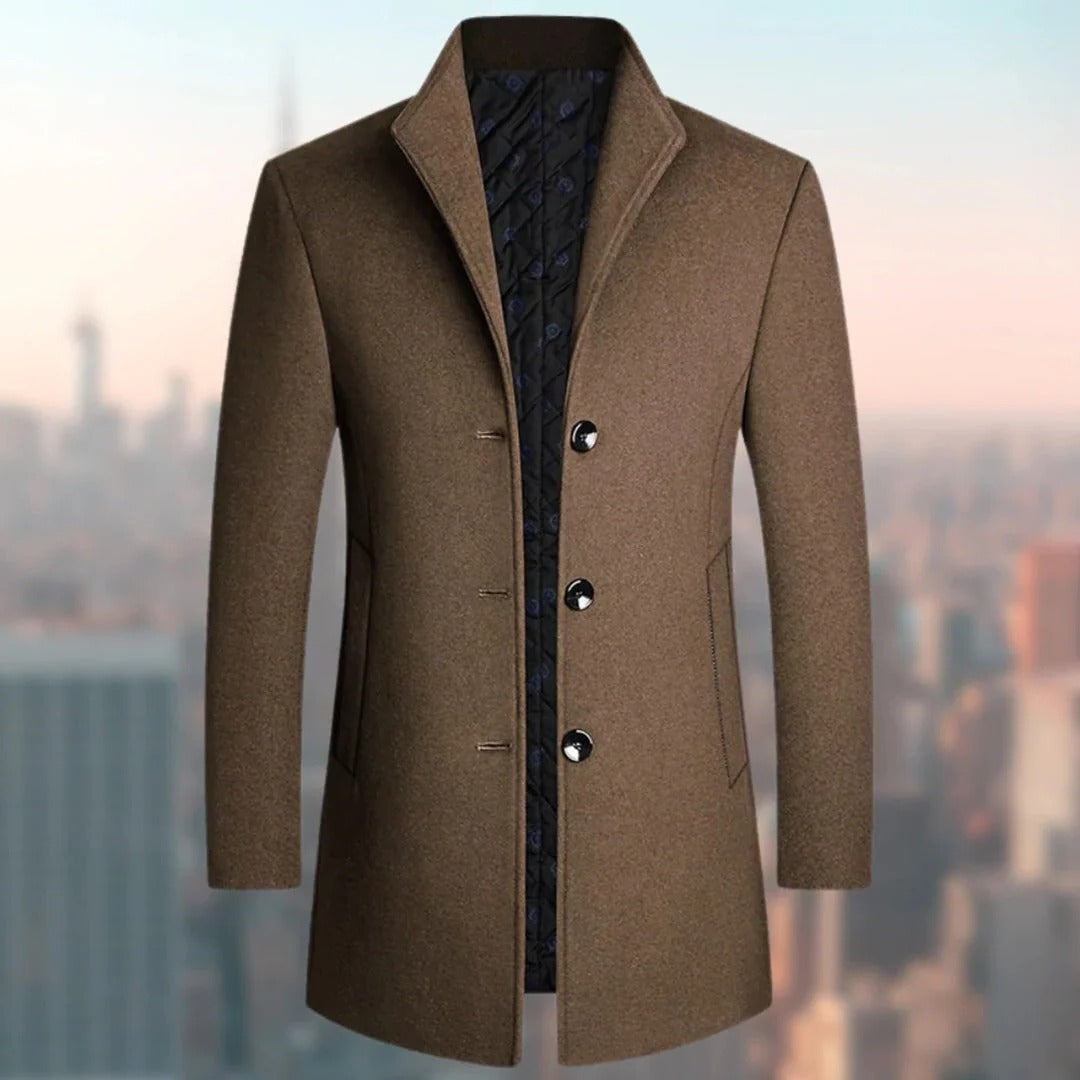 Street-Wave Mens Long Winter Coat Single Breasted Overcoat With Classic Fit For Cold Weather