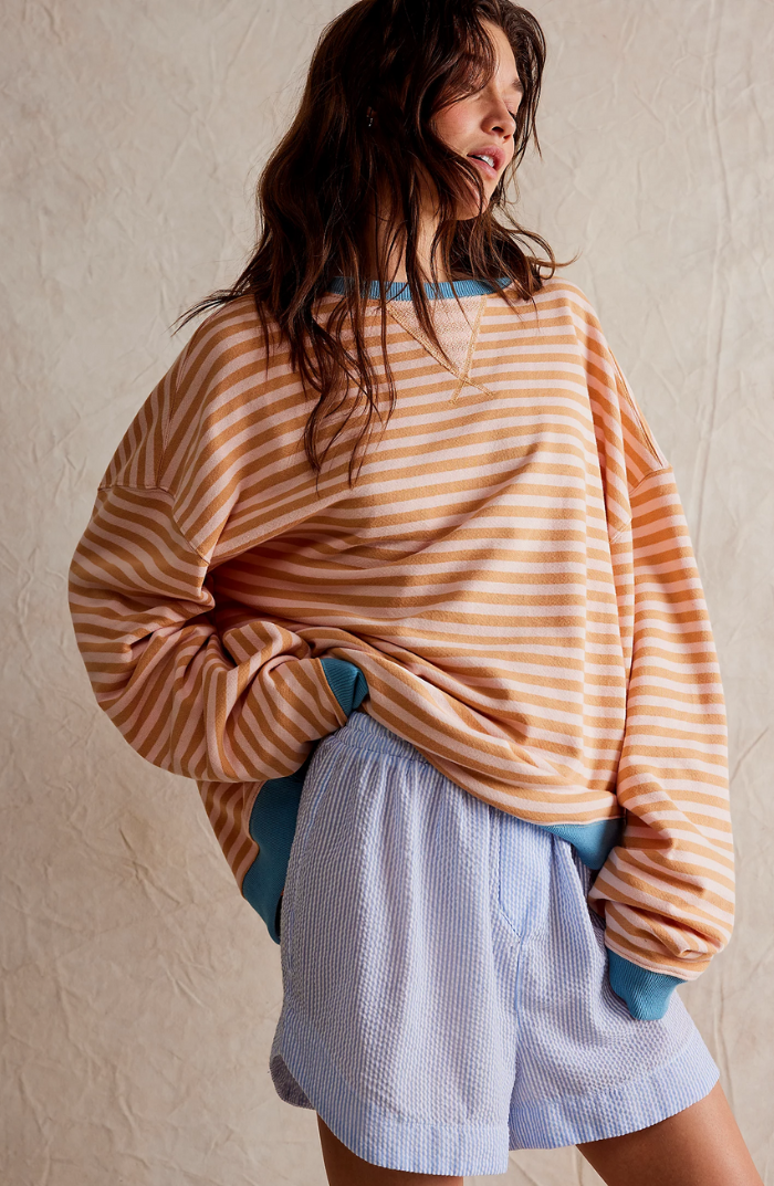 Street-wave Striped Sweatshirt For Women Cozy Soft Knit Relaxed Fit Casual Everyday Comfort