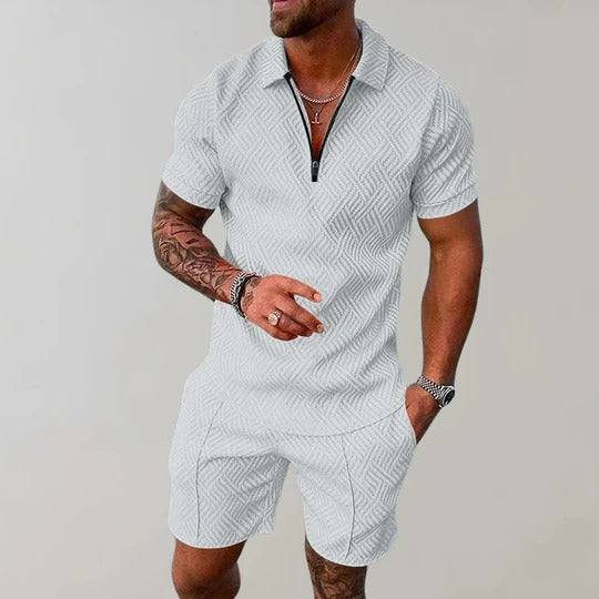 Street-Wave Mens Two Piece Summer Set Short Sleeve Shirt With Collar And Matching Shorts Regular Fit Casual Wear