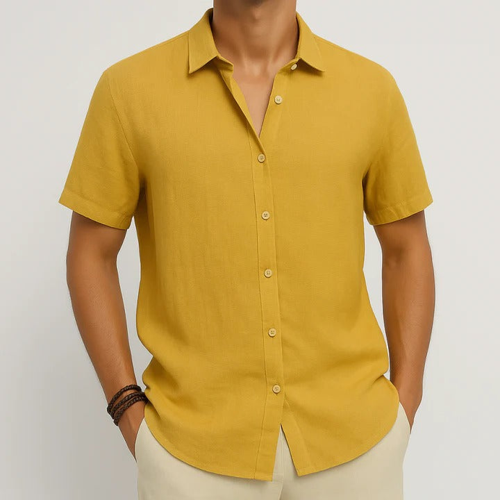 Street-Wave Mens Linen Casual Button Down Short Sleeve Shirt Relaxed Fit For Everyday Wear