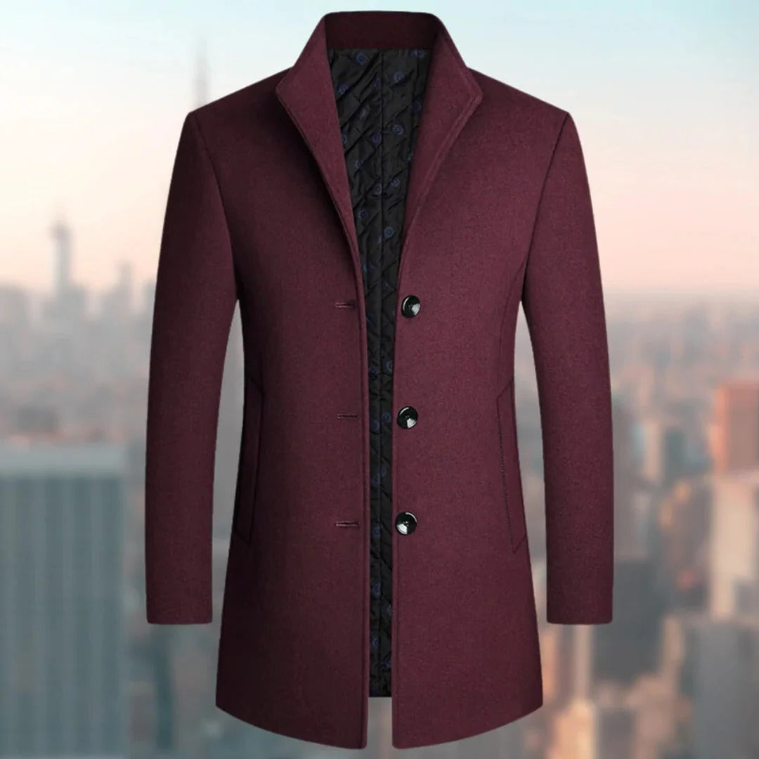 Street-Wave Mens Long Winter Coat Single Breasted Overcoat With Classic Fit For Cold Weather