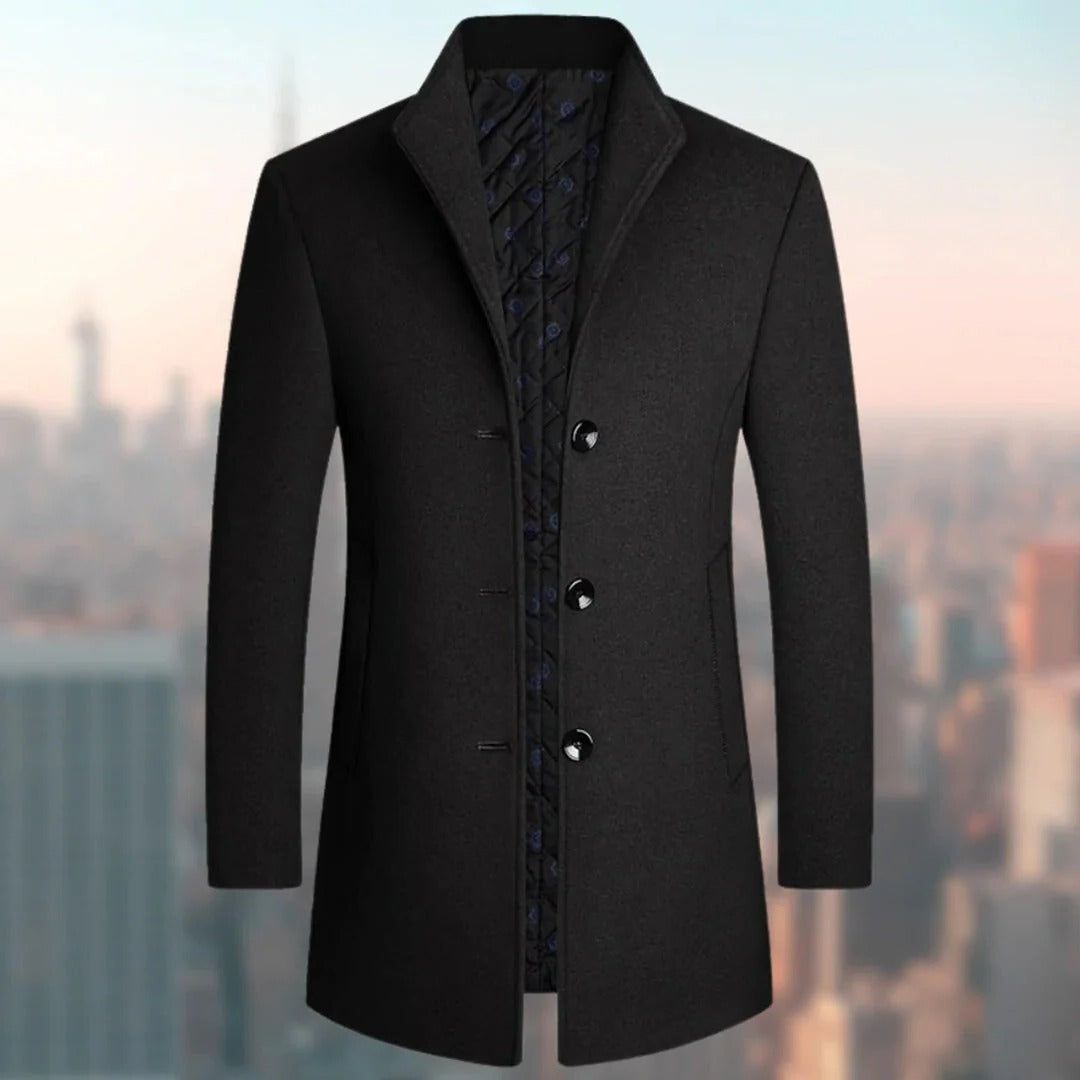 Street-Wave Mens Long Winter Coat Single Breasted Overcoat With Classic Fit For Cold Weather