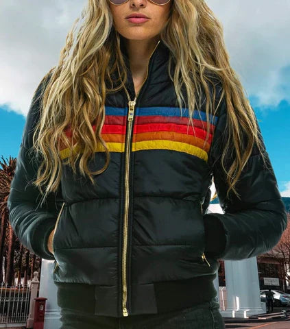 Street Wave Retro Colorblock Quilted Jacket For Women Warm Urban Winter Coat Vintage Style