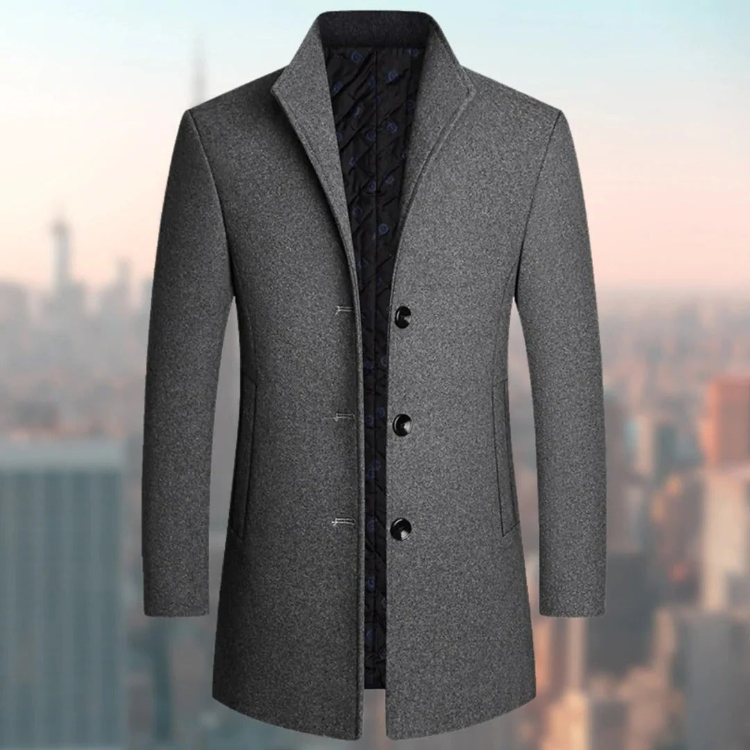 Street-Wave Mens Long Winter Coat Single Breasted Overcoat With Classic Fit For Cold Weather