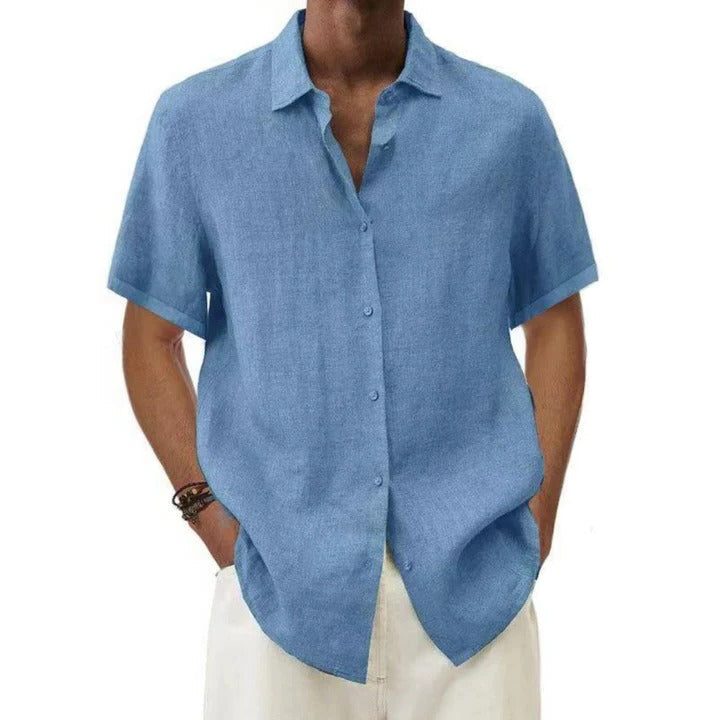 Street-Wave Mens Linen Casual Button Down Short Sleeve Shirt Relaxed Fit For Everyday Wear