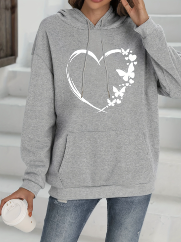 Street Wave Hoodie With Heart Print Cotton Comfort For Women Vibrant Everyday Wear