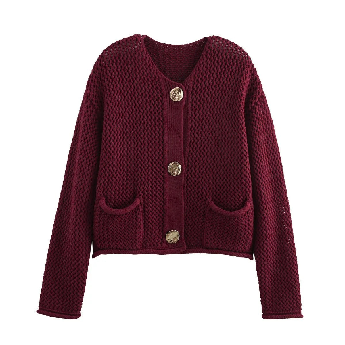 Street-Wave Knit Cardigan With Gold Buttons For Fall Cozy Layering Essential For Women