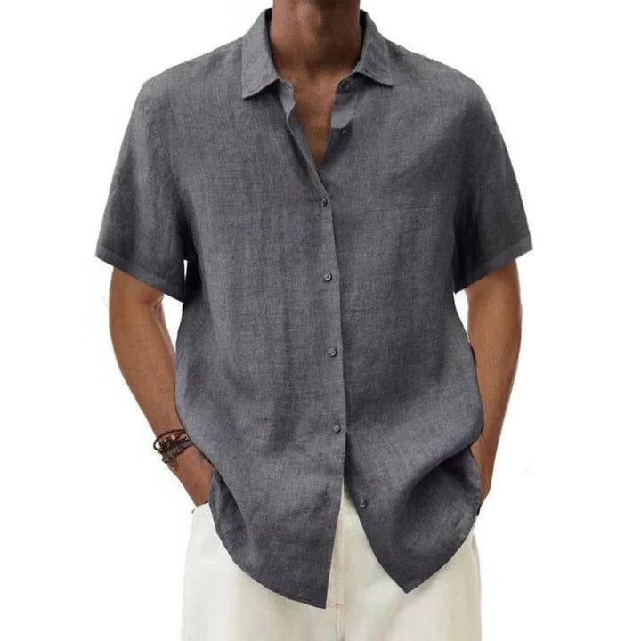 Street-Wave Mens Linen Casual Button Down Short Sleeve Shirt Relaxed Fit For Everyday Wear