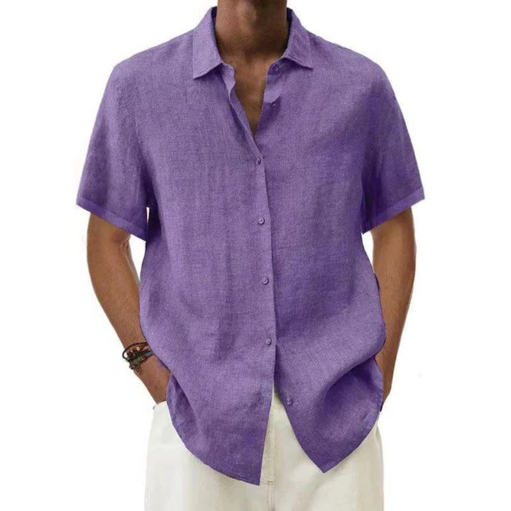 Street-Wave Mens Linen Casual Button Down Short Sleeve Shirt Relaxed Fit For Everyday Wear