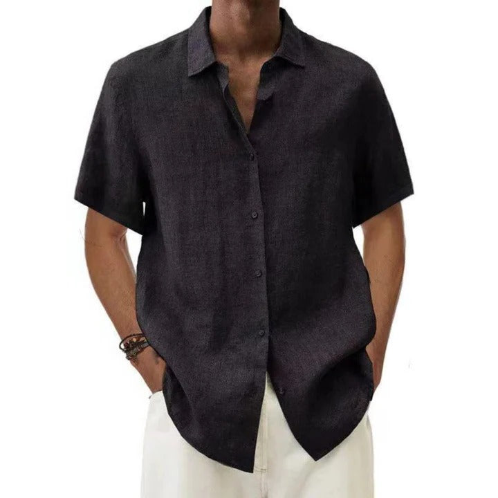 Street-Wave Mens Linen Casual Button Down Short Sleeve Shirt Relaxed Fit For Everyday Wear